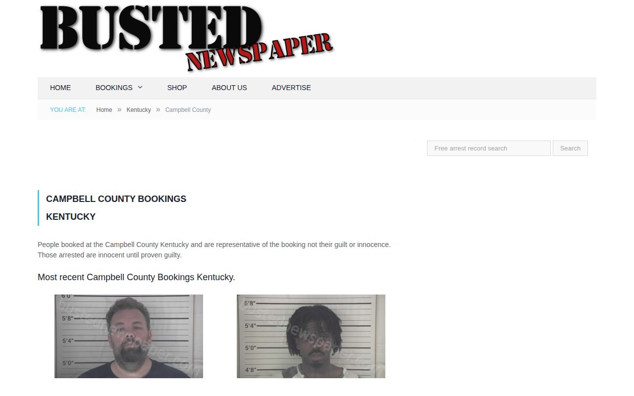 Unofficial Campbell County historical booking archive interface