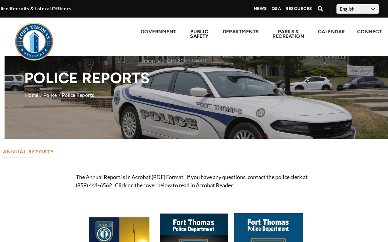 Fort Thomas Police monthly and annual reports page